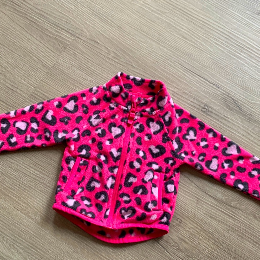 Pink leopard print fleece jacket